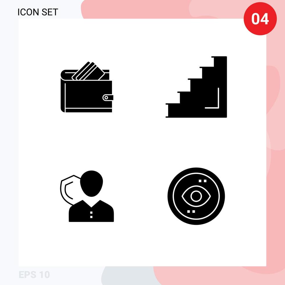 Universal Icon Symbols Group of 4 Modern Solid Glyphs of wallet stage dollar floor security Editable Vector Design Elements
