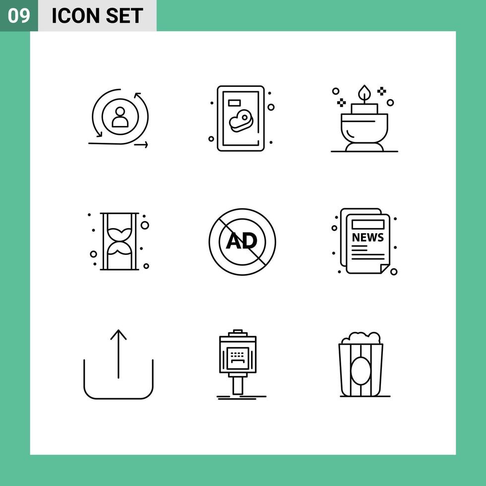 Pictogram Set of 9 Simple Outlines of advertising ad block spa ad time Editable Vector Design Elements