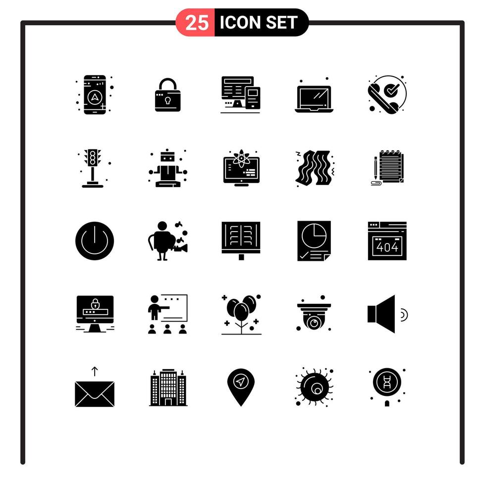 25 Creative Icons Modern Signs and Symbols of phone checked monitor call hardware Editable Vector Design Elements