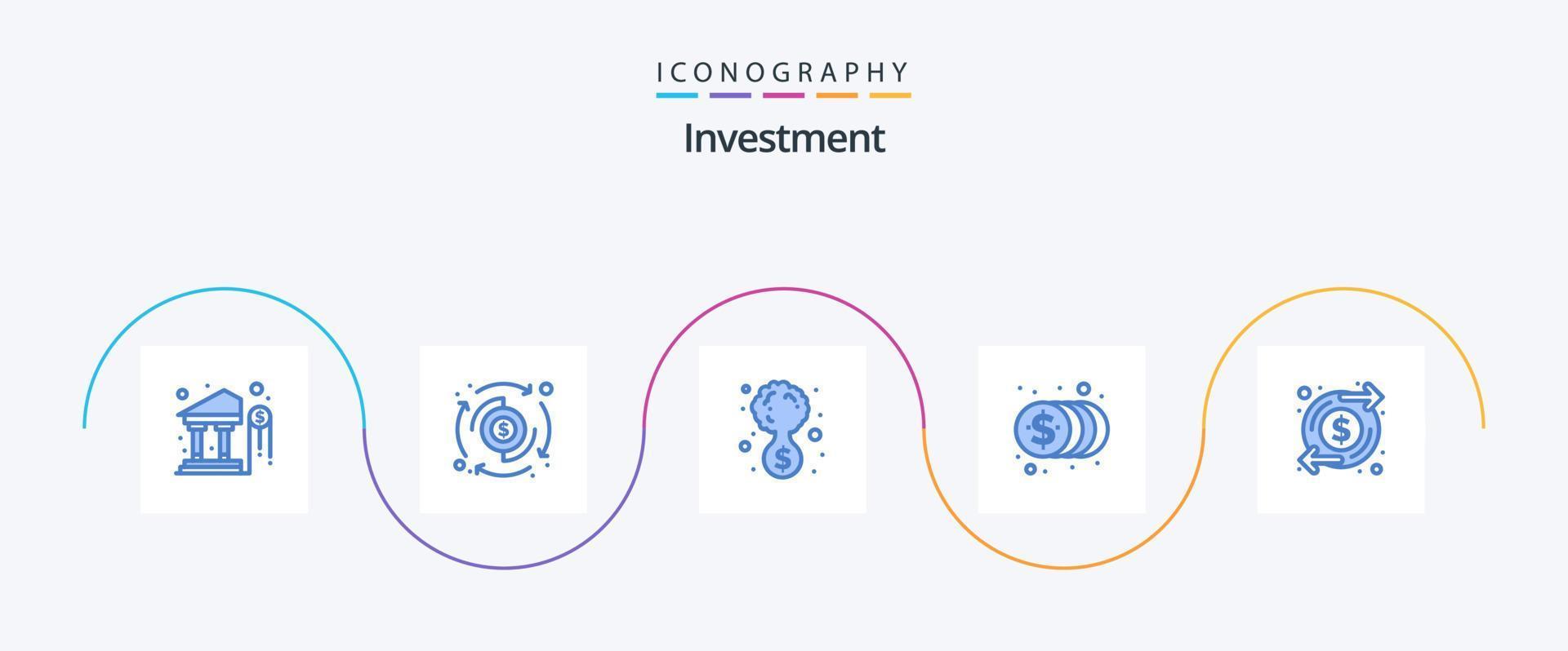 paquete de iconos de inversión azul 5 que incluye aumento. dinero. negocio. inversión. monedas vector