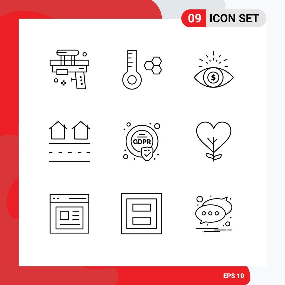 Set of 9 Commercial Outlines pack for compliance residences business real houses Editable Vector Design Elements