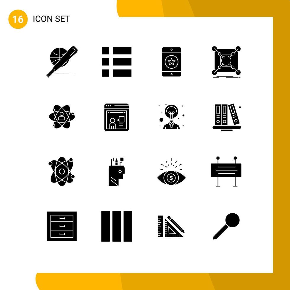 Modern Set of 16 Solid Glyphs and symbols such as data center layout base mobile Editable Vector Design Elements