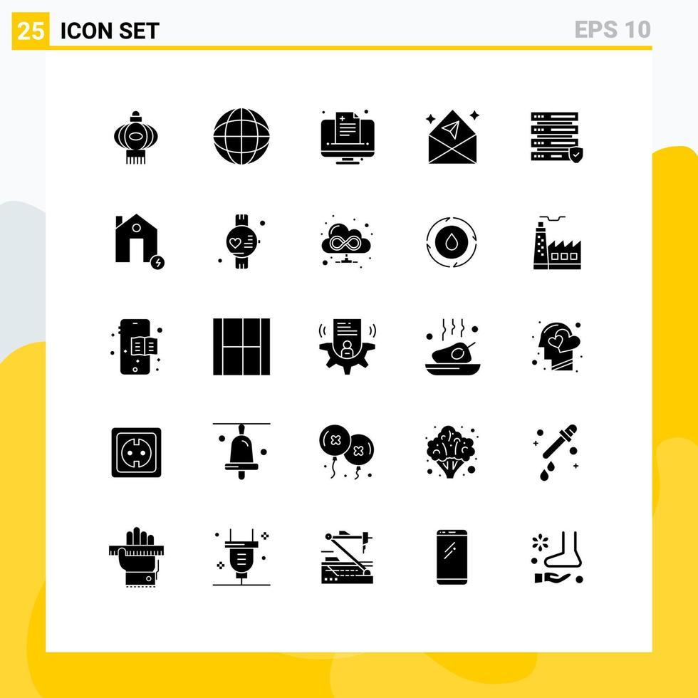 Group of 25 Solid Glyphs Signs and Symbols for server data healthcare open chat Editable Vector Design Elements