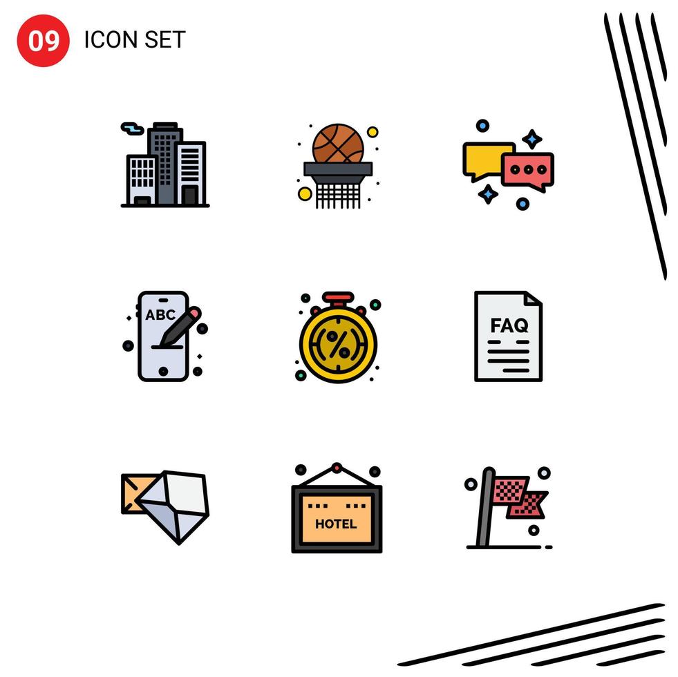paquete de iconos de vector de stock de 9 signos y símbolos de línea para elementos de diseño de vector editables de teléfono de dinero de correo de porcentaje de compras