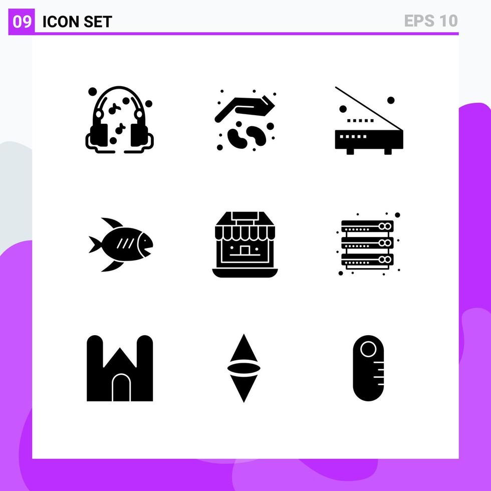 9 Universal Solid Glyphs Set for Web and Mobile Applications groceries fish devices coast hardware Editable Vector Design Elements