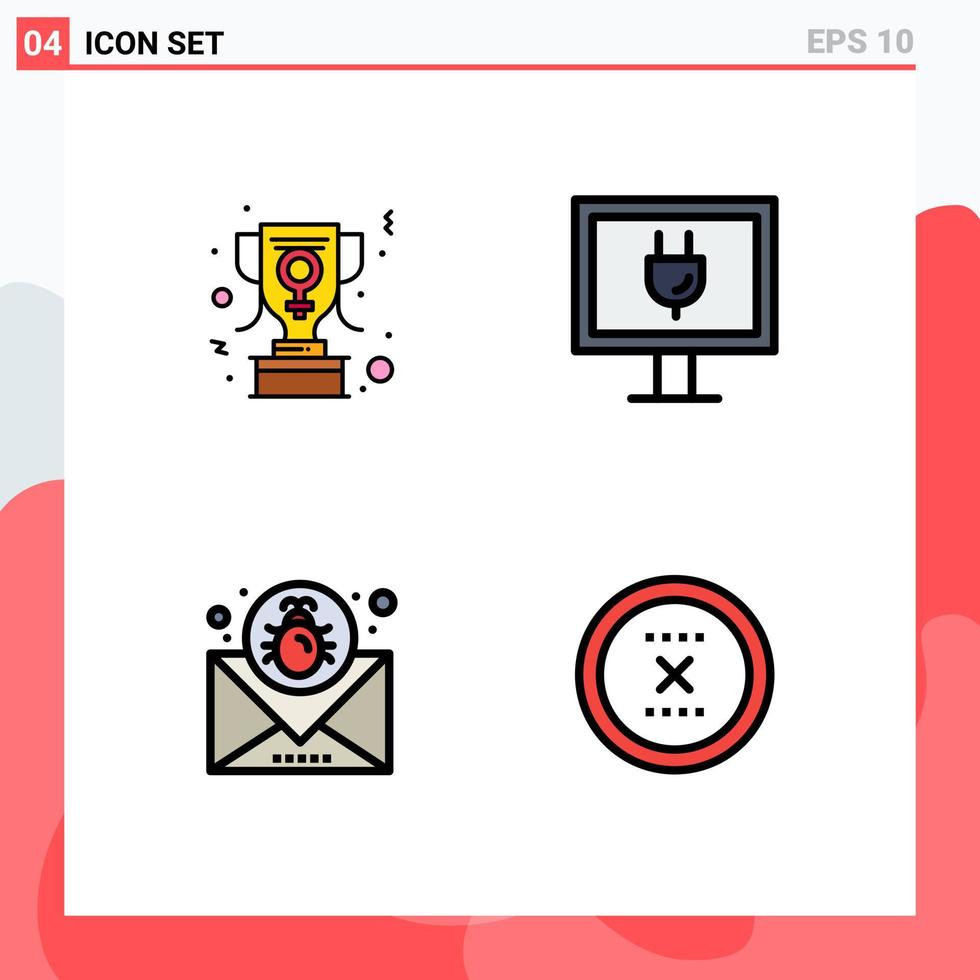 Set of 4 Modern UI Icons Symbols Signs for achievement email women sign tv message Editable Vector Design Elements