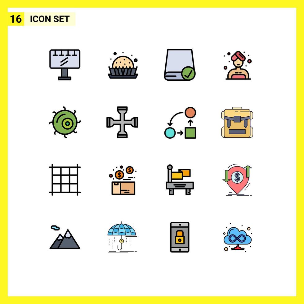 Modern Set of 16 Flat Color Filled Lines and symbols such as microscope sauna computers care gadget Editable Creative Vector Design Elements