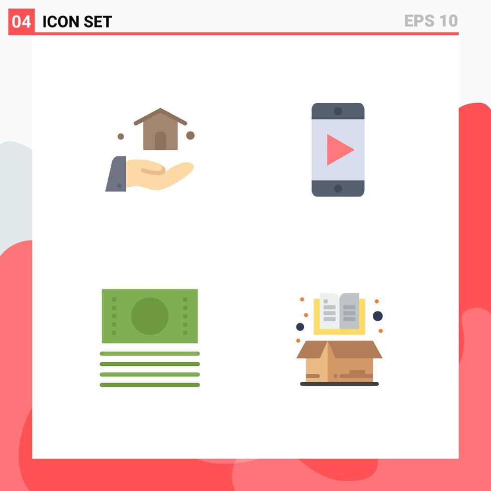 Set of 4 Commercial Flat Icons pack for building book mobile cash cardboard Editable Vector Design Elements