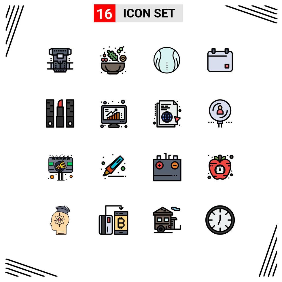 Universal Icon Symbols Group of 16 Modern Flat Color Filled Lines of beauty date ball calender cinema Editable Creative Vector Design Elements