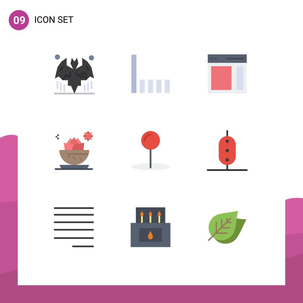 9 User Interface Flat Color Pack of modern Signs and Symbols of coordinate spa interface lotus center Editable Vector Design Elements