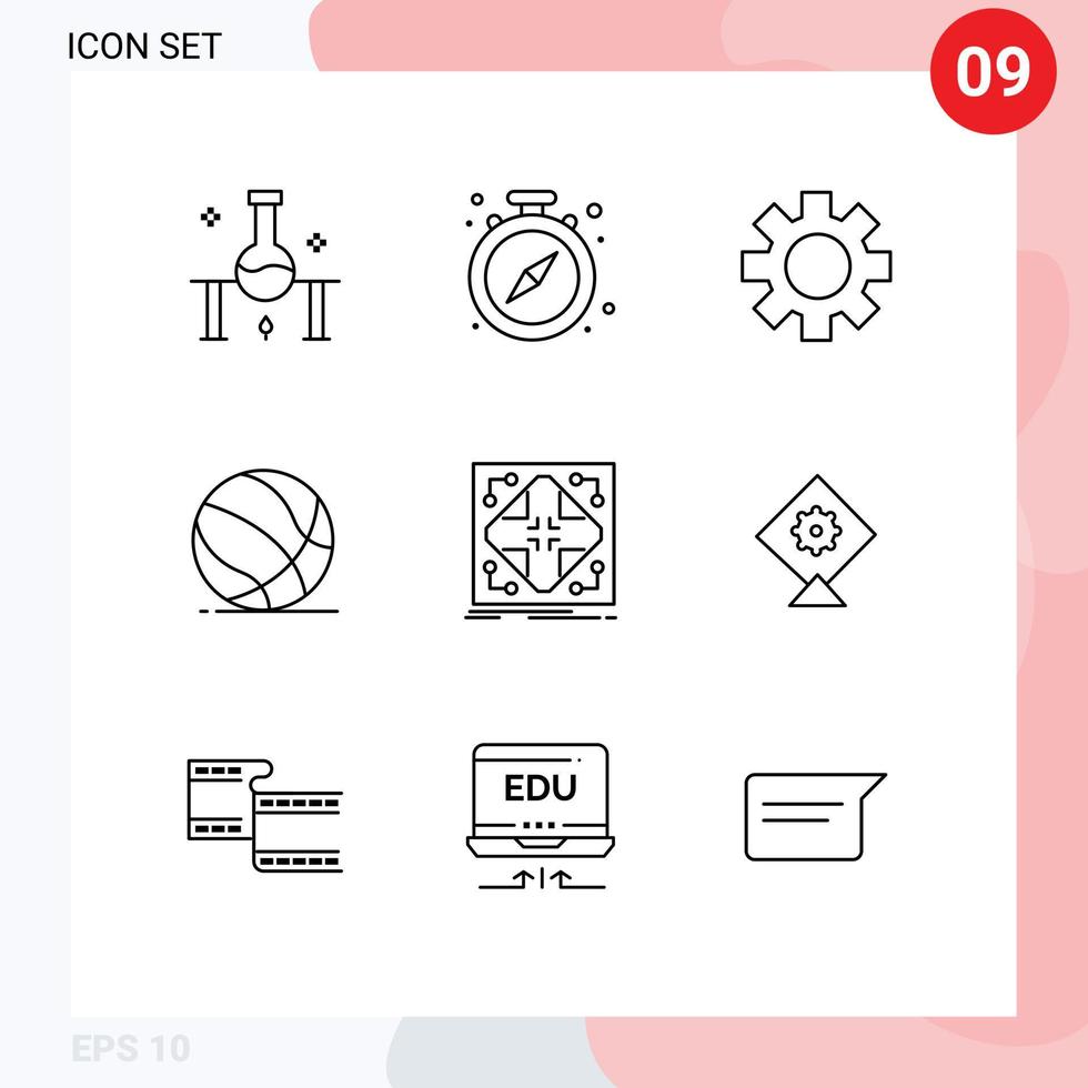 Group of 9 Modern Outlines Set for basket ball play time basket global Editable Vector Design Elements