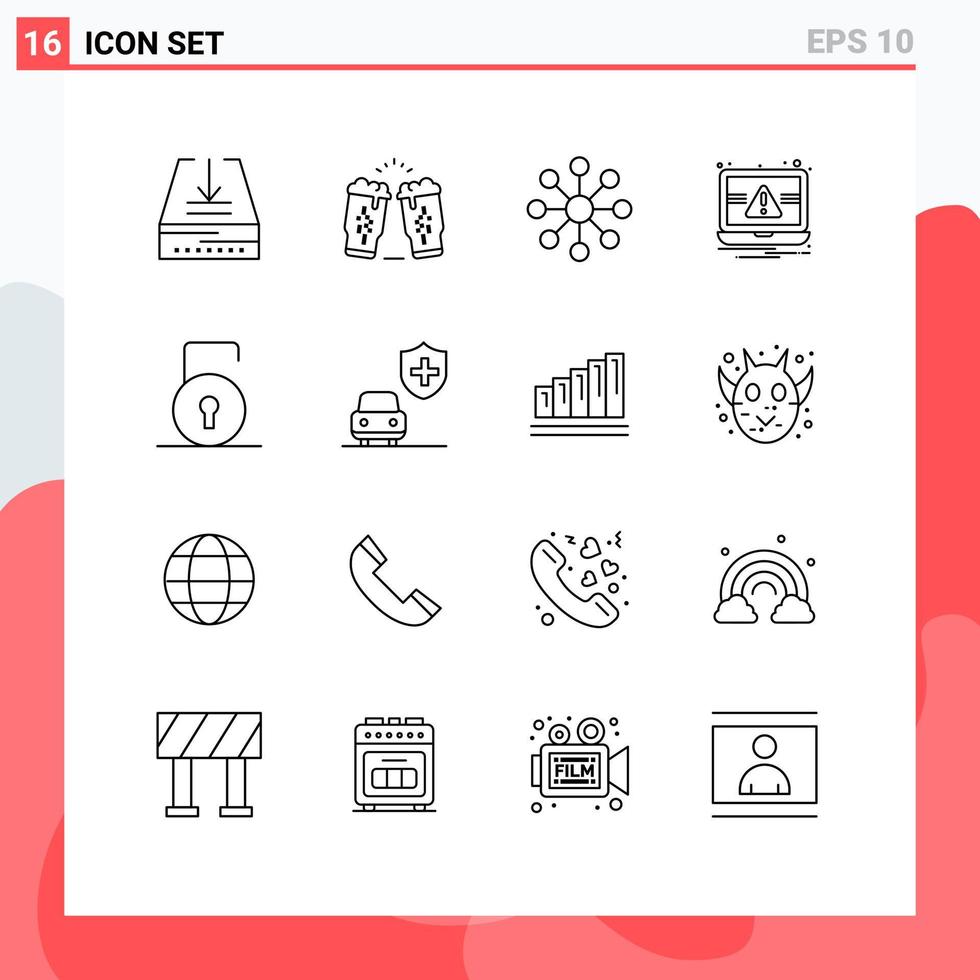 Set of 16 Modern UI Icons Symbols Signs for lock pad alert ireland notification essentials Editable Vector Design Elements