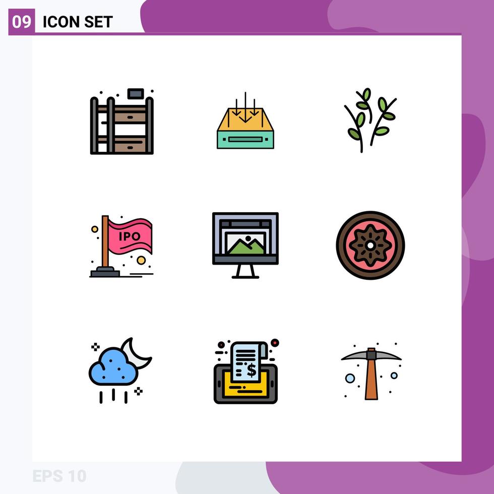 9 User Interface Filledline Flat Color Pack of modern Signs and Symbols of chart stock parcel market nature Editable Vector Design Elements