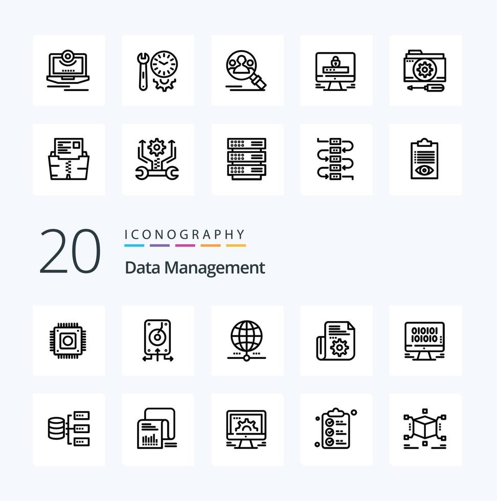 20 Data Management Line icon Pack like  data  file  worldwide  earth vector