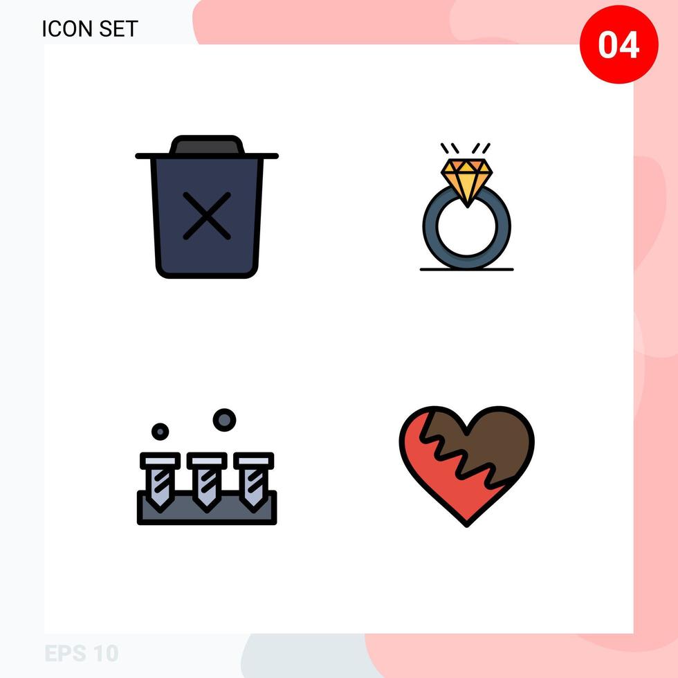 4 Universal Filledline Flat Colors Set for Web and Mobile Applications basic love remove diamound construction Editable Vector Design Elements