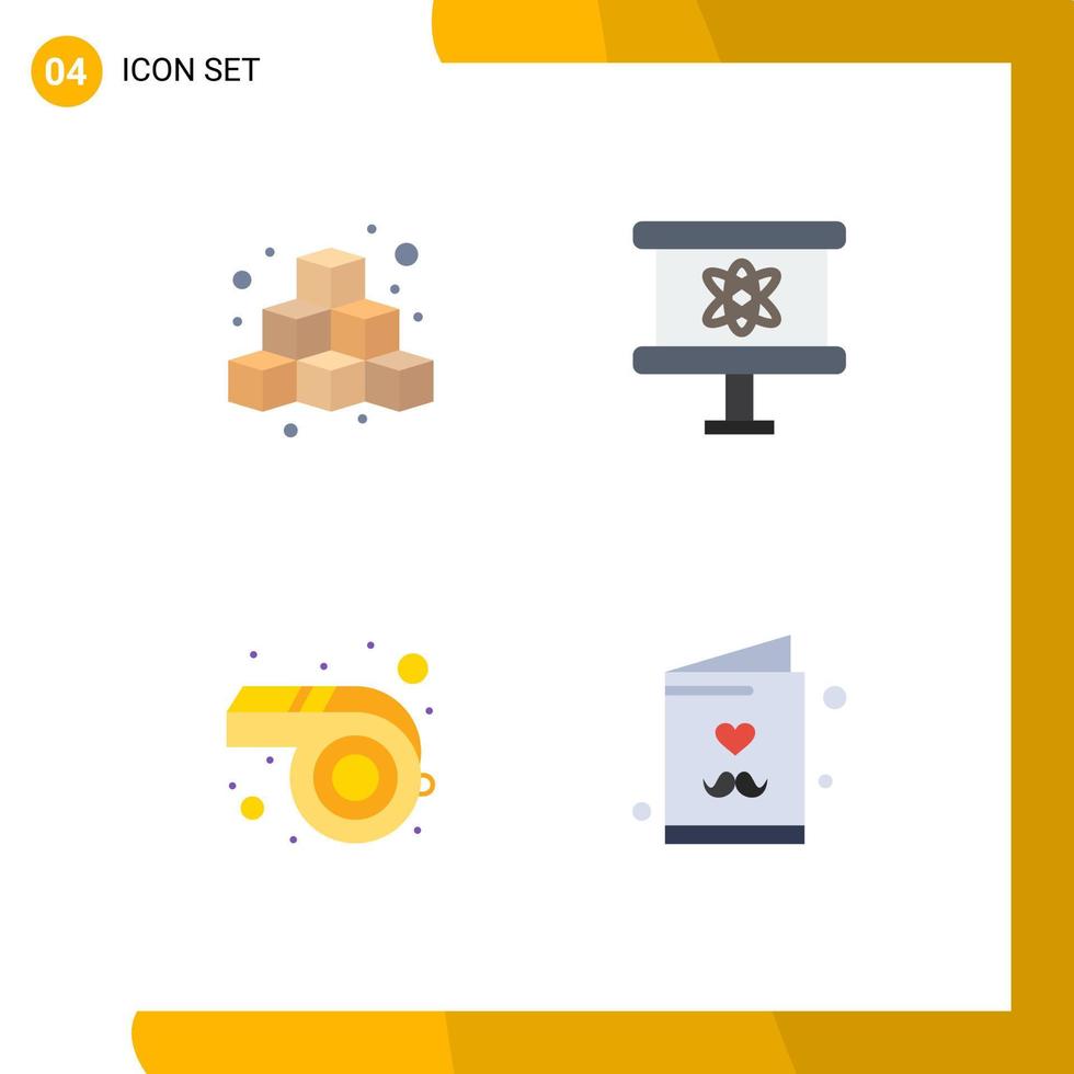 4 Universal Flat Icon Signs Symbols of cubes mardi gras game board whistle Editable Vector Design Elements