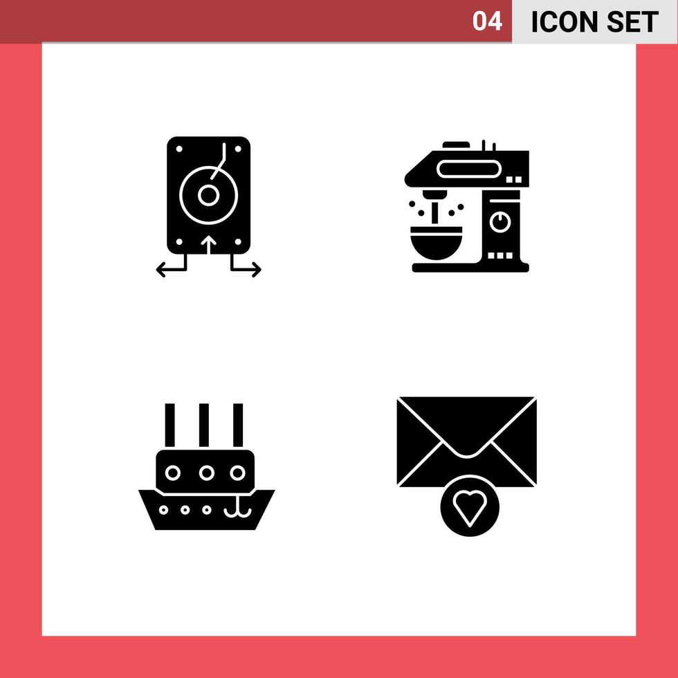 Group of 4 Modern Solid Glyphs Set for backup ship server coffee steamship Editable Vector Design Elements