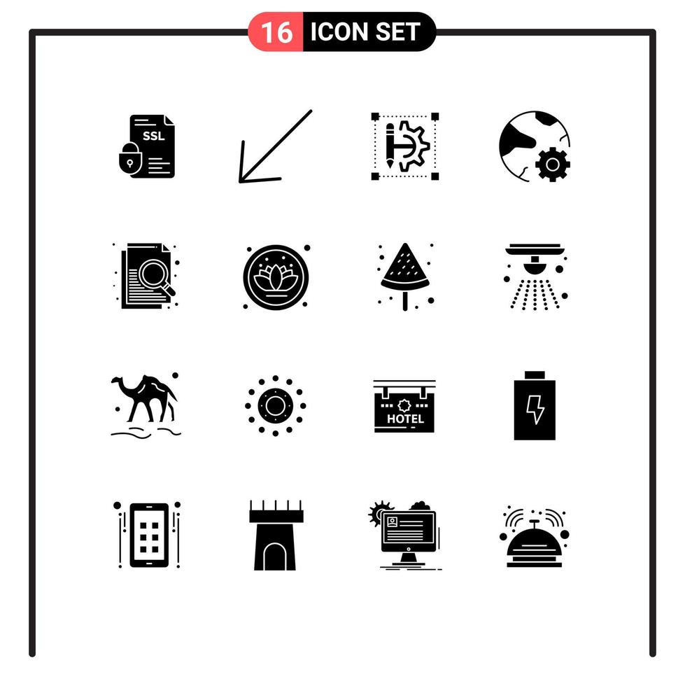 Set of 16 Vector Solid Glyphs on Grid for online internet pencil global setting Editable Vector Design Elements