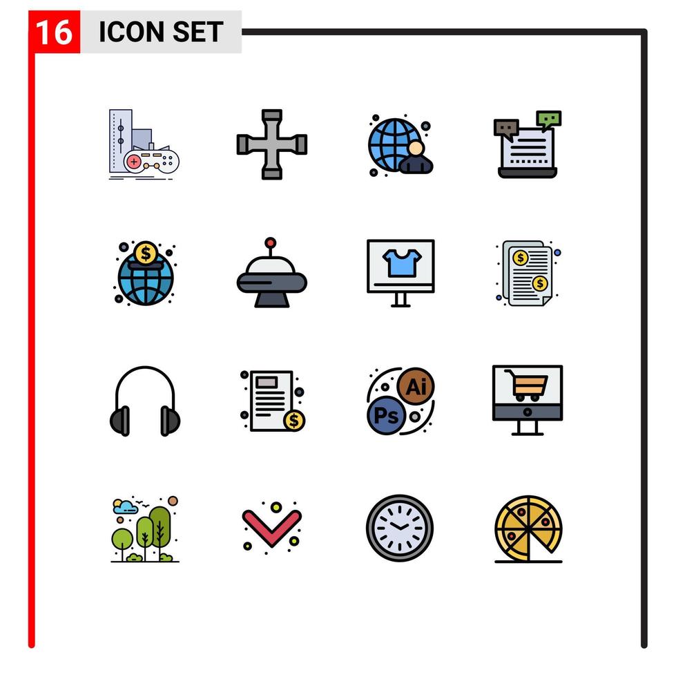 Modern Set of 16 Flat Color Filled Lines Pictograph of valentine robot transportation cart internet Editable Creative Vector Design Elements