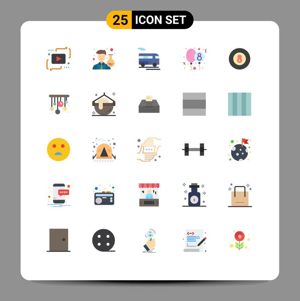 Universal Icon Symbols Group of 25 Modern Flat Colors of ball party scientist celebration vehicle Editable Vector Design Elements