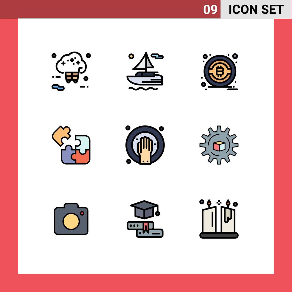 9 Filledline Flat Color concept for Websites Mobile and Apps hand spa hand money square logic Editable Vector Design Elements