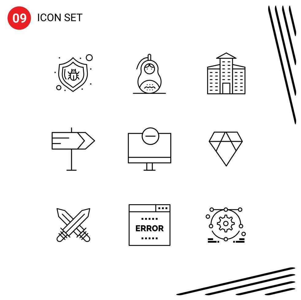 Set of 9 Modern UI Icons Symbols Signs for gadget computers russia pointer direction Editable Vector Design Elements