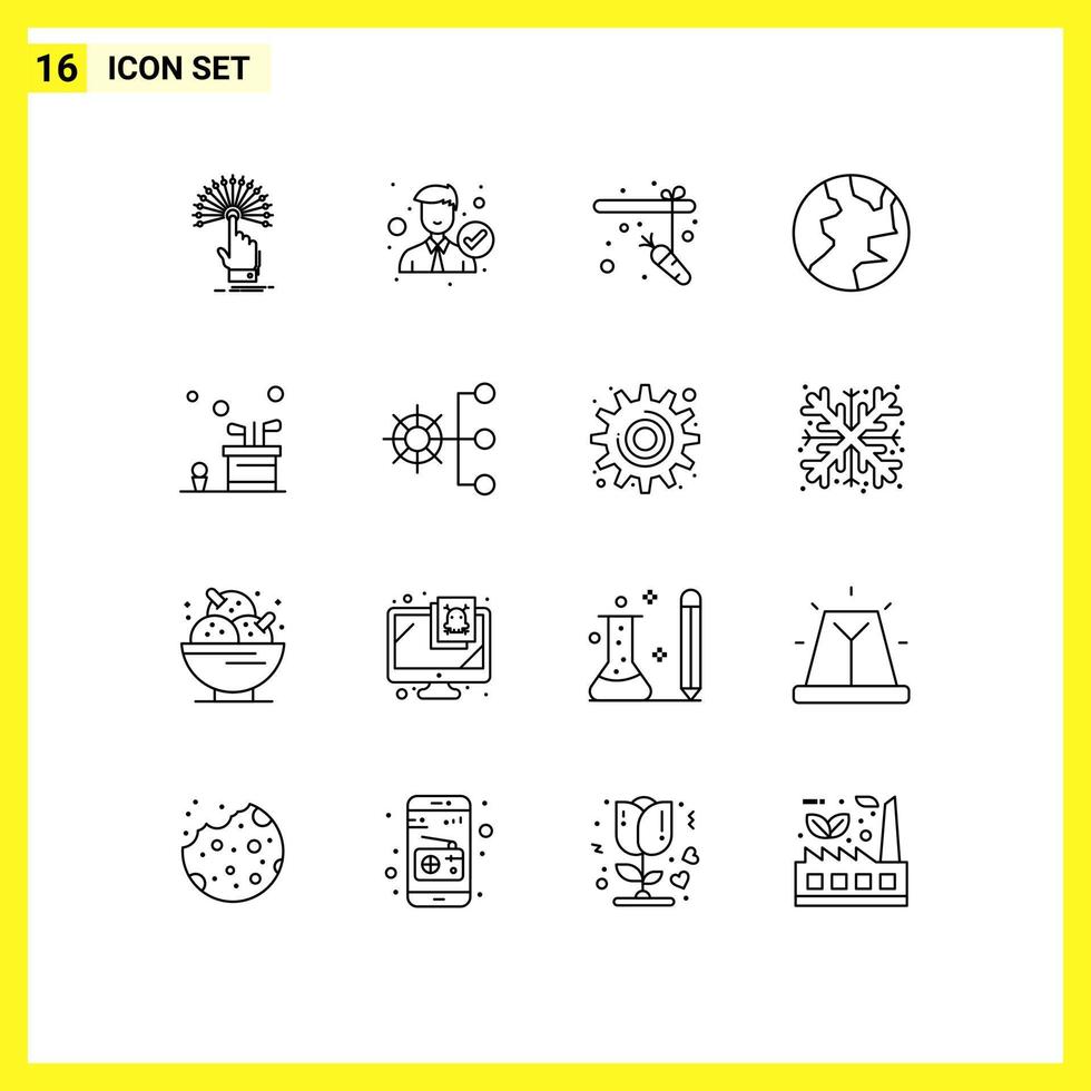Pictogram Set of 16 Simple Outlines of caddy nature office globe rod Editable Vector Design Elements