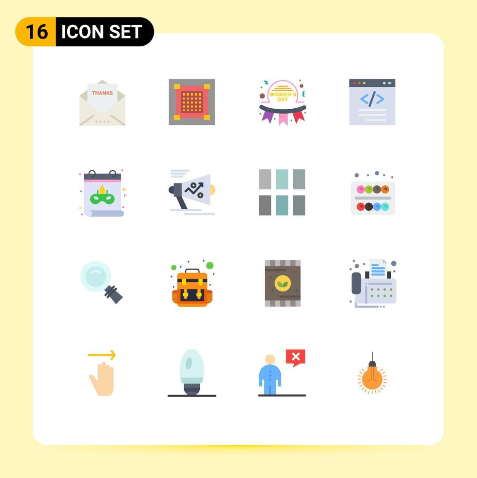Group of 16 Modern Flat Colors Set for coding browser graphic badge mothers Editable Pack of Creative Vector Design Elements