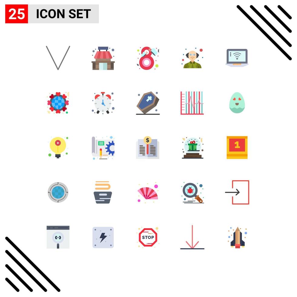 Set of 25 Vector Flat Colors on Grid for signal laptop butterfly science person Editable Vector Design Elements