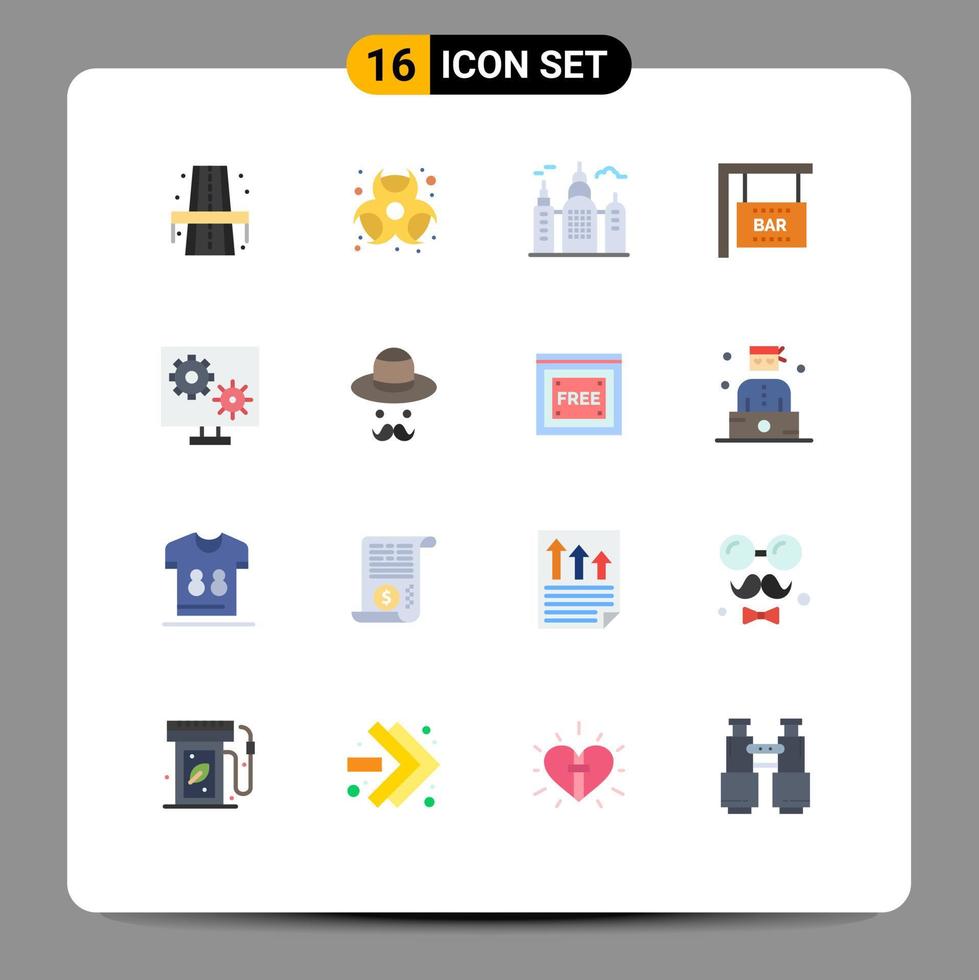 16 Creative Icons Modern Signs and Symbols of screen gear building configure celebration Editable Pack of Creative Vector Design Elements