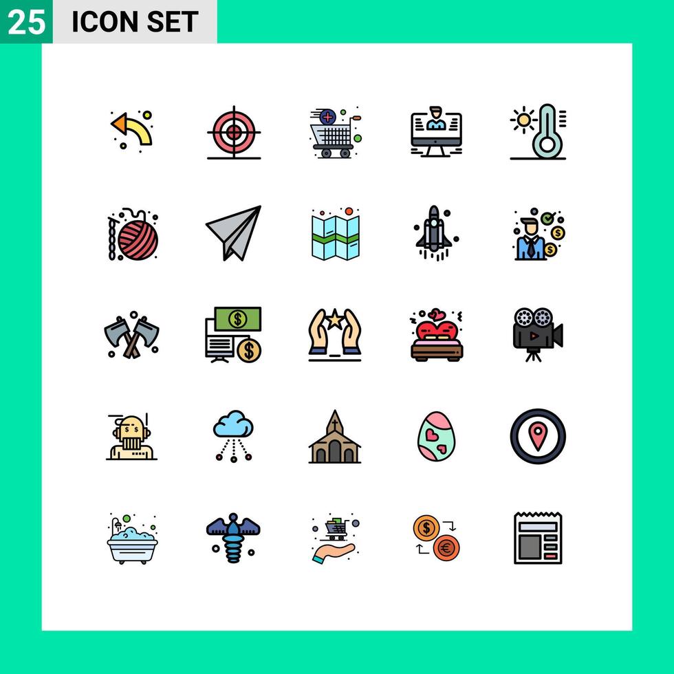 Universal Icon Symbols Group of 25 Modern Filled line Flat Colors of profile data shape computer shopping Editable Vector Design Elements