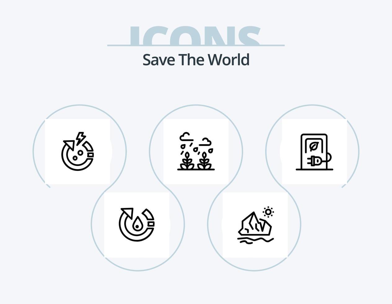 Save The World Line Icon Pack 5 Icon Design. battery. cloud. save. trees. power vector