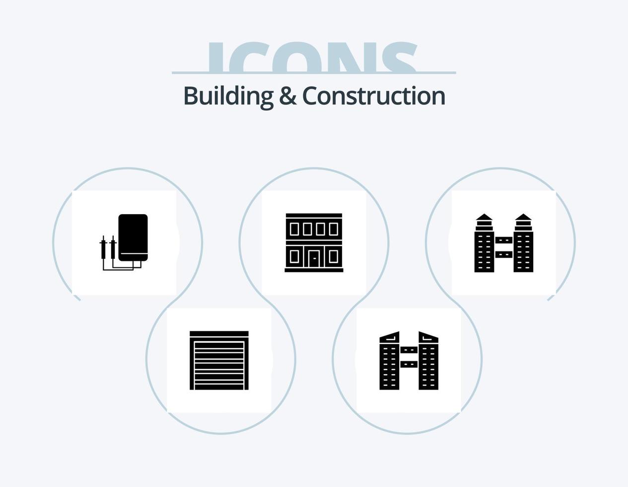 diseño de iconos del paquete de iconos de glifo de construcción y construcción 5. ciudad. edificio. amperio casa. construcción vector