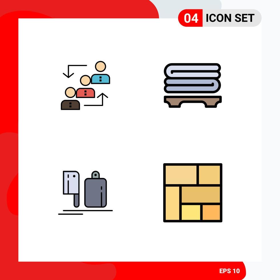 Group of 4 Modern Filledline Flat Colors Set for career wellness ladder work kitchen Editable Vector Design Elements
