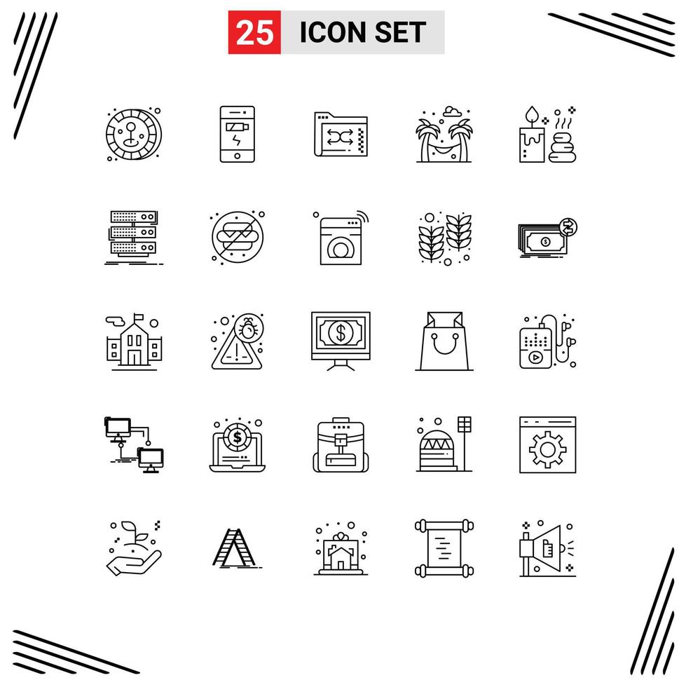 Modern Set of 25 Lines Pictograph of candle spa data garden hammock Editable Vector Design Elements