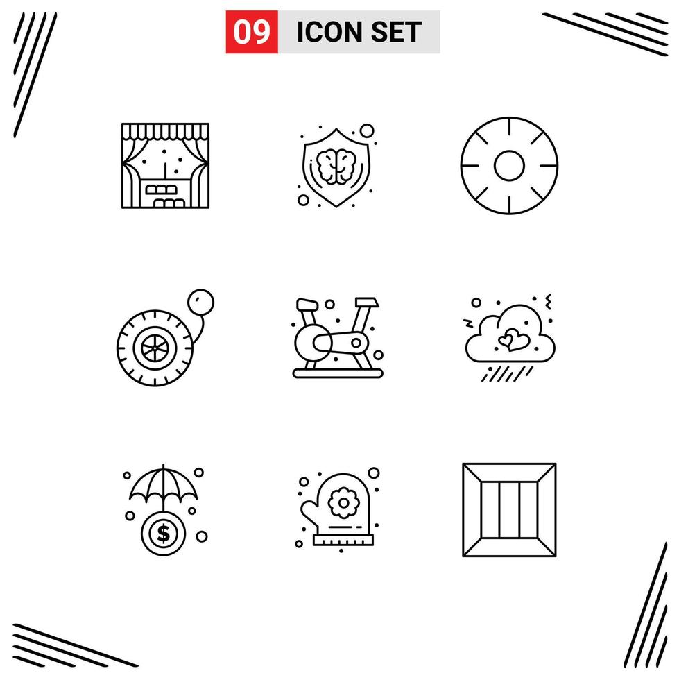 Modern Set of 9 Outlines and symbols such as exercise wheel food pump healthy Editable Vector Design Elements