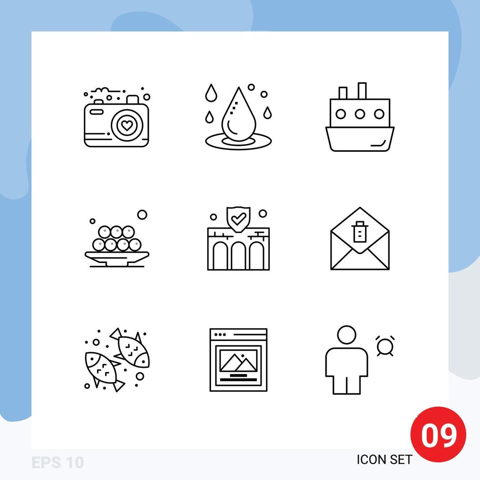 Set of 9 Commercial Outlines pack for meal iftar water food traffic Editable Vector Design Elements