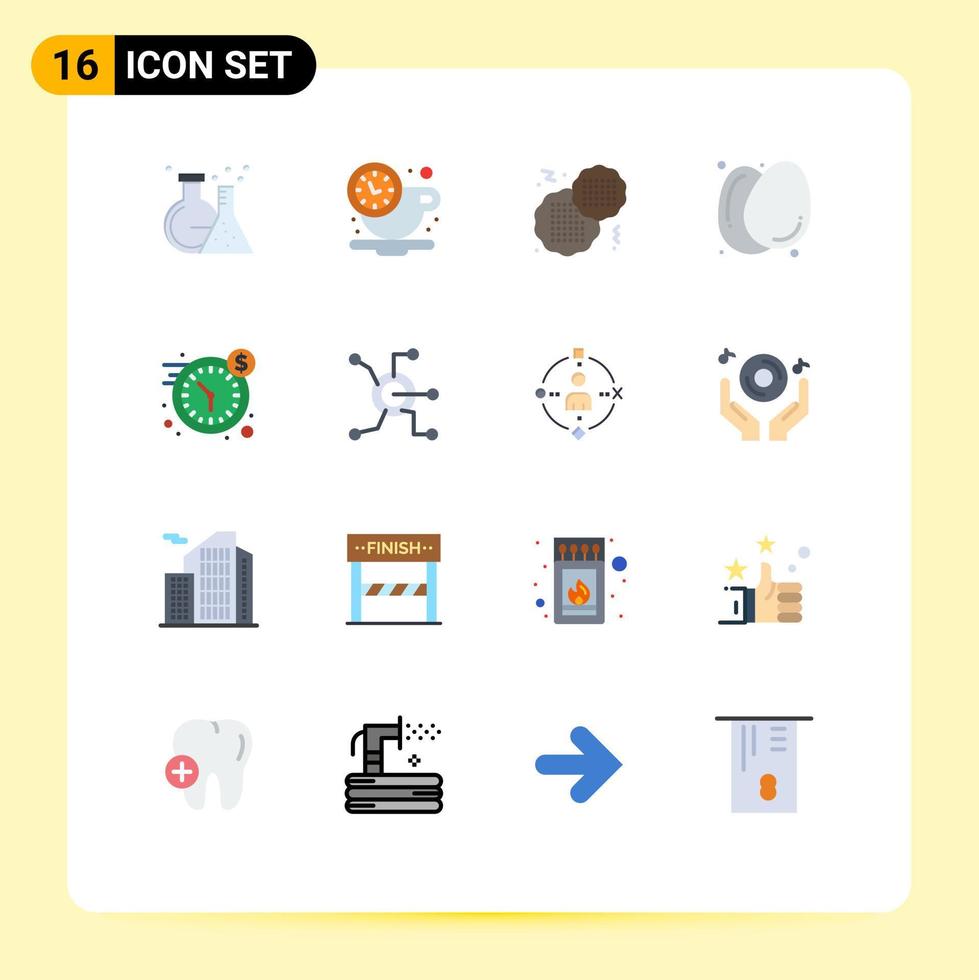 Modern Set of 16 Flat Colors and symbols such as money clock biscuit healthy food eggs Editable Pack of Creative Vector Design Elements