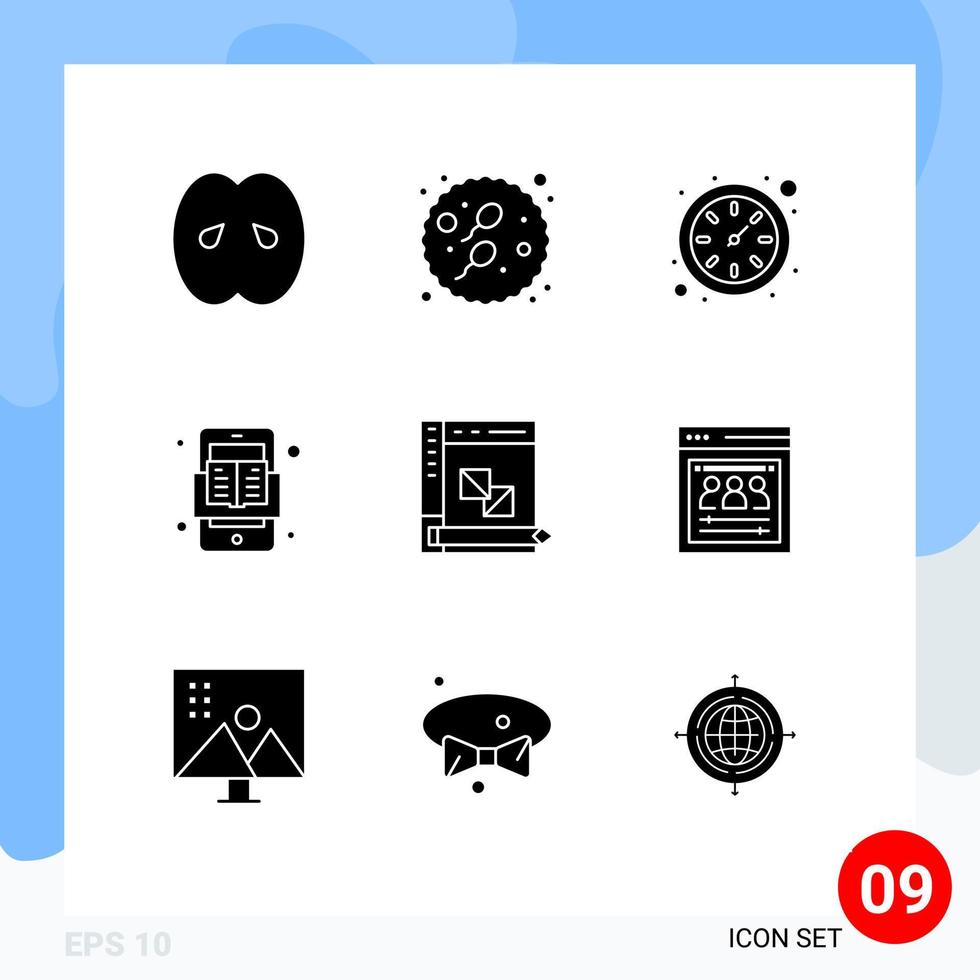 Pictogram Set of 9 Simple Solid Glyphs of develop read sperm online book Editable Vector Design Elements