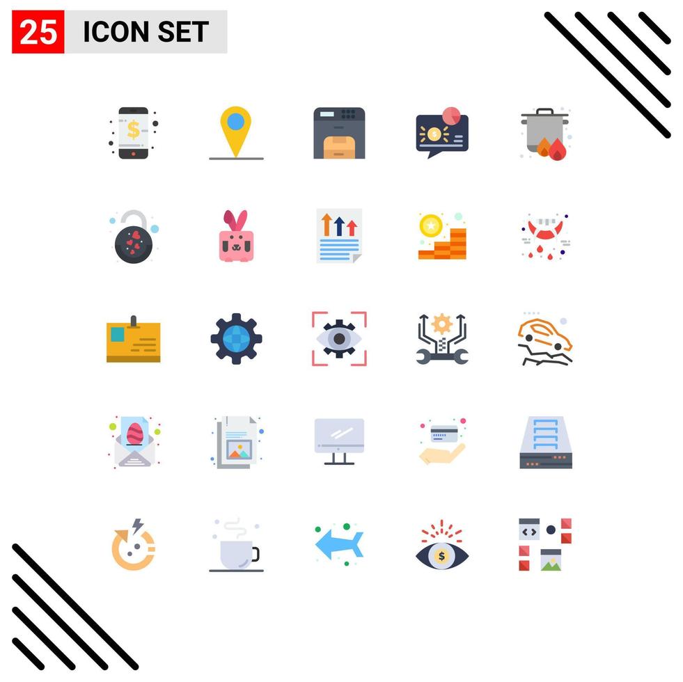 Set of 25 Commercial Flat Colors pack for camping payment device message communication Editable Vector Design Elements