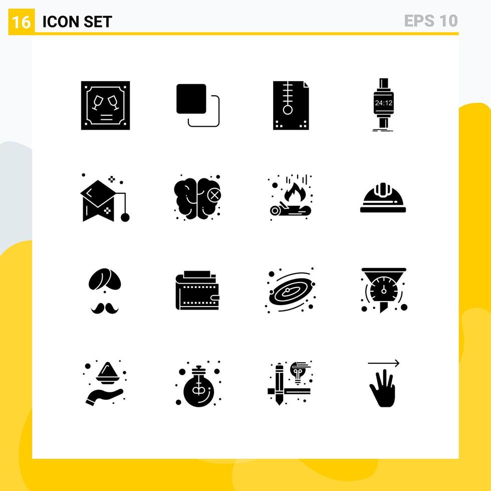 Mobile Interface Solid Glyph Set of 16 Pictograms of android watch archive smartwatch development Editable Vector Design Elements