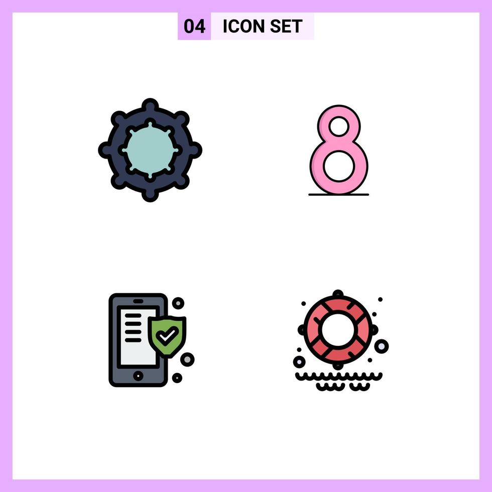 Set of 4 Modern UI Icons Symbols Signs for baby lifesaver th insurance park Editable Vector Design Elements