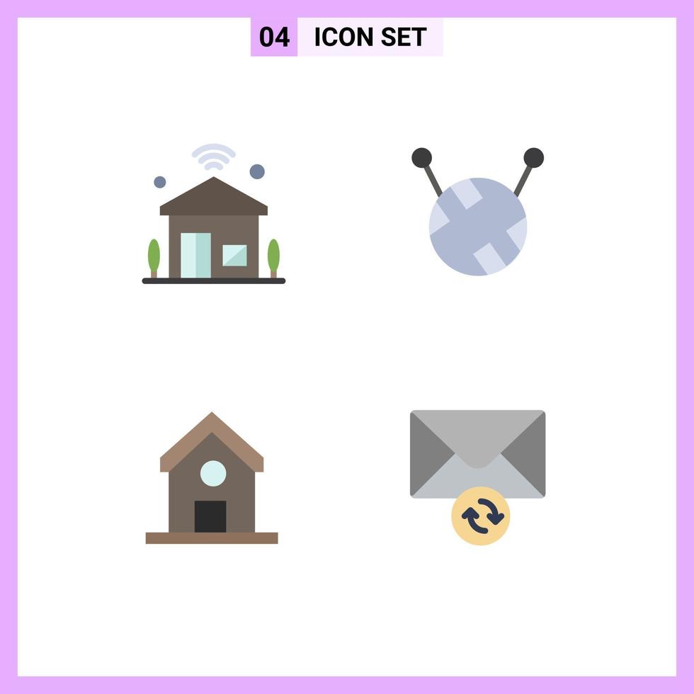 Mobile Interface Flat Icon Set of 4 Pictograms of house science iot education message Editable Vector Design Elements