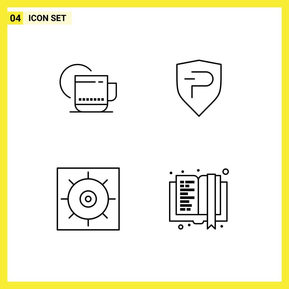 conjunto moderno de 4 colores planos y símbolos de línea de llenado, como el servicio de engranajes de té, el libro criptográfico, los elementos de diseño vectorial editables vector