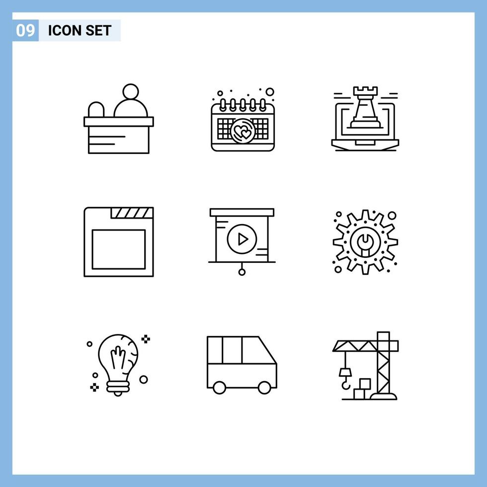 Mobile Interface Outline Set of 9 Pictograms of development tool business fort analytics browser Editable Vector Design Elements
