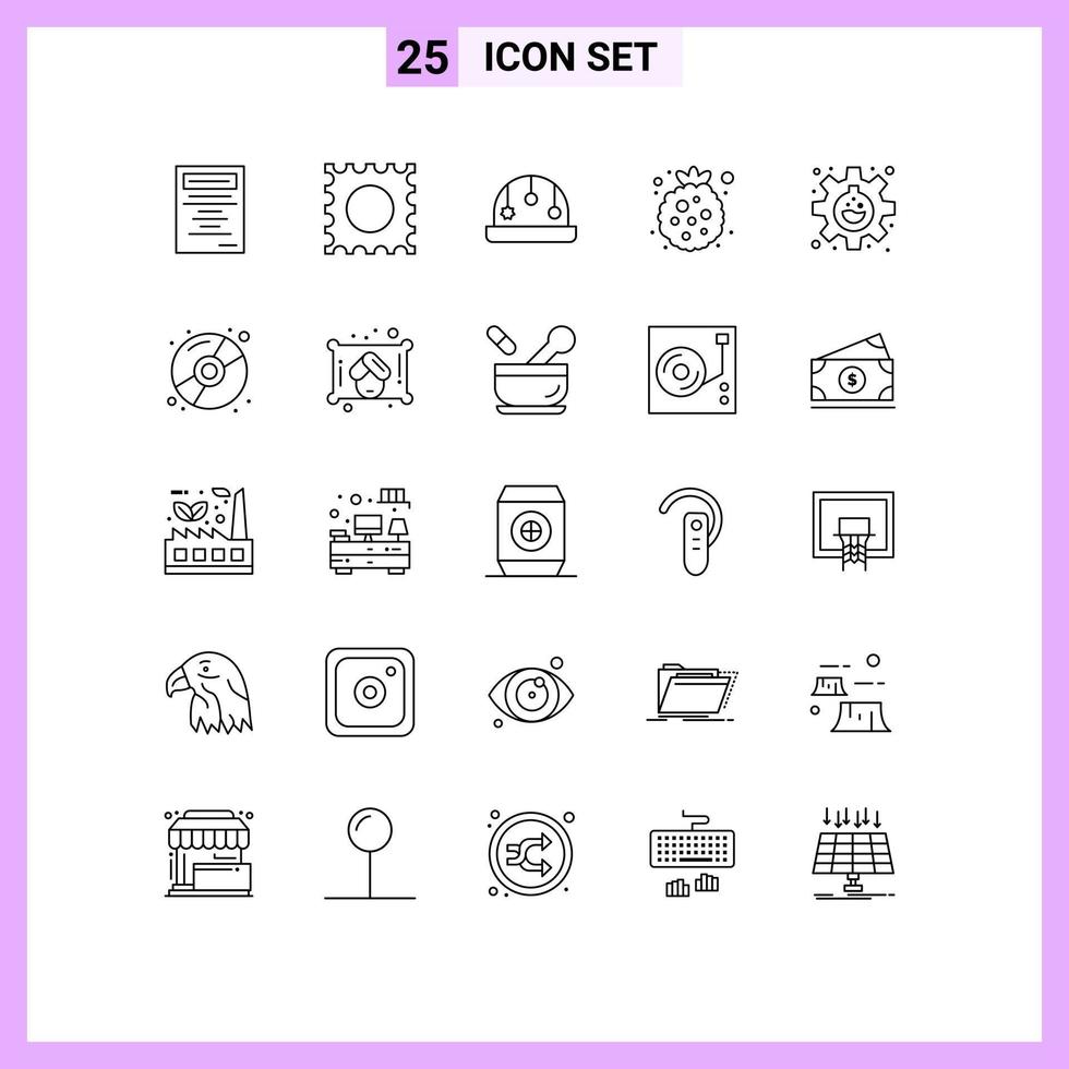 Stock Vector Icon Pack of 25 Line Signs and Symbols for compact research berry gear experiment Editable Vector Design Elements