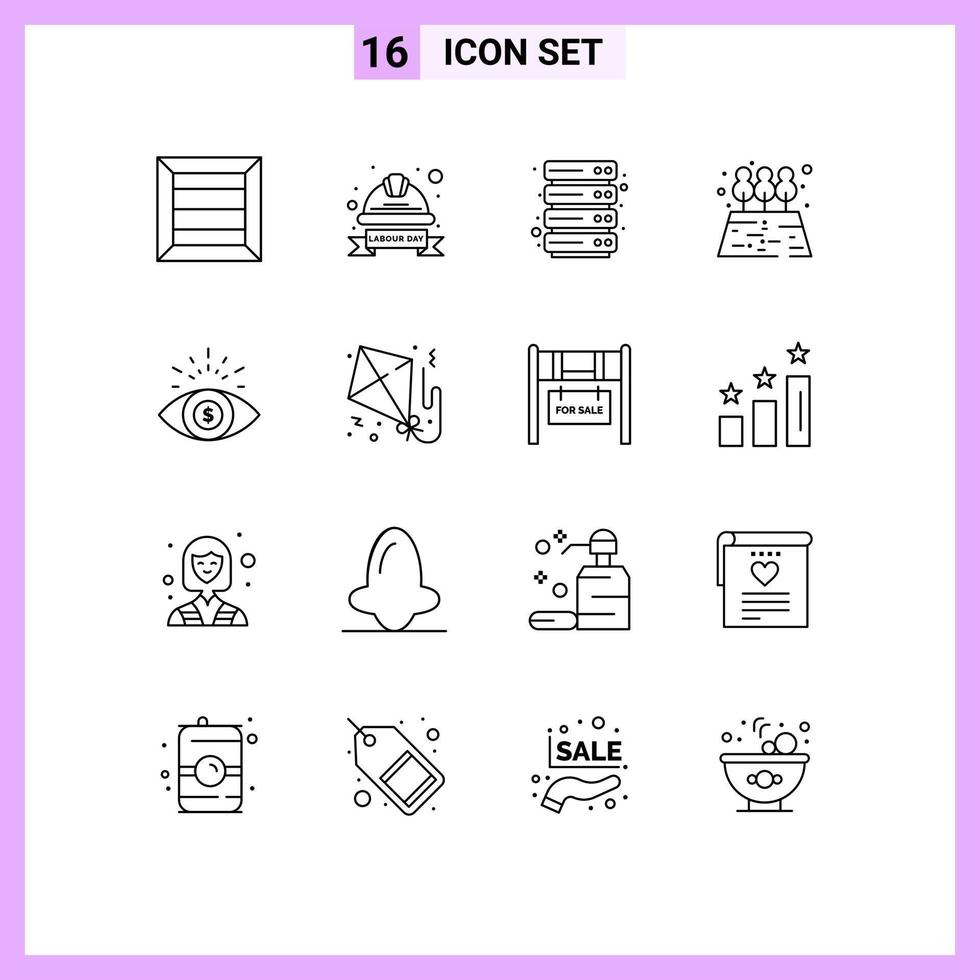 paquete de esquema de 16 símbolos universales de elementos de diseño de vectores editables de jardín de negocios en la nube de inversión de cometas