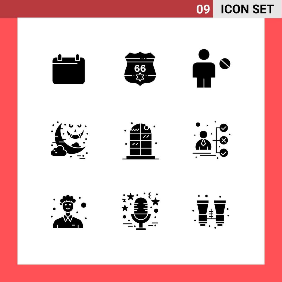 9 Universal Solid Glyphs Set for Web and Mobile Applications home night avatar moon human Editable Vector Design Elements