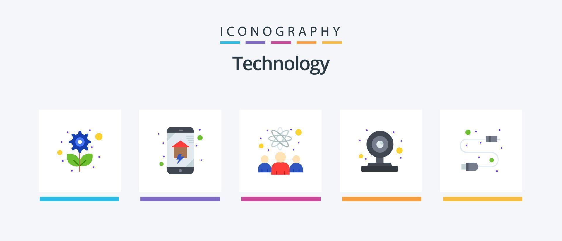 Technology Flat 5 Icon Pack Including cable. webcam. smart house. web. scientists. Creative Icons Design vector