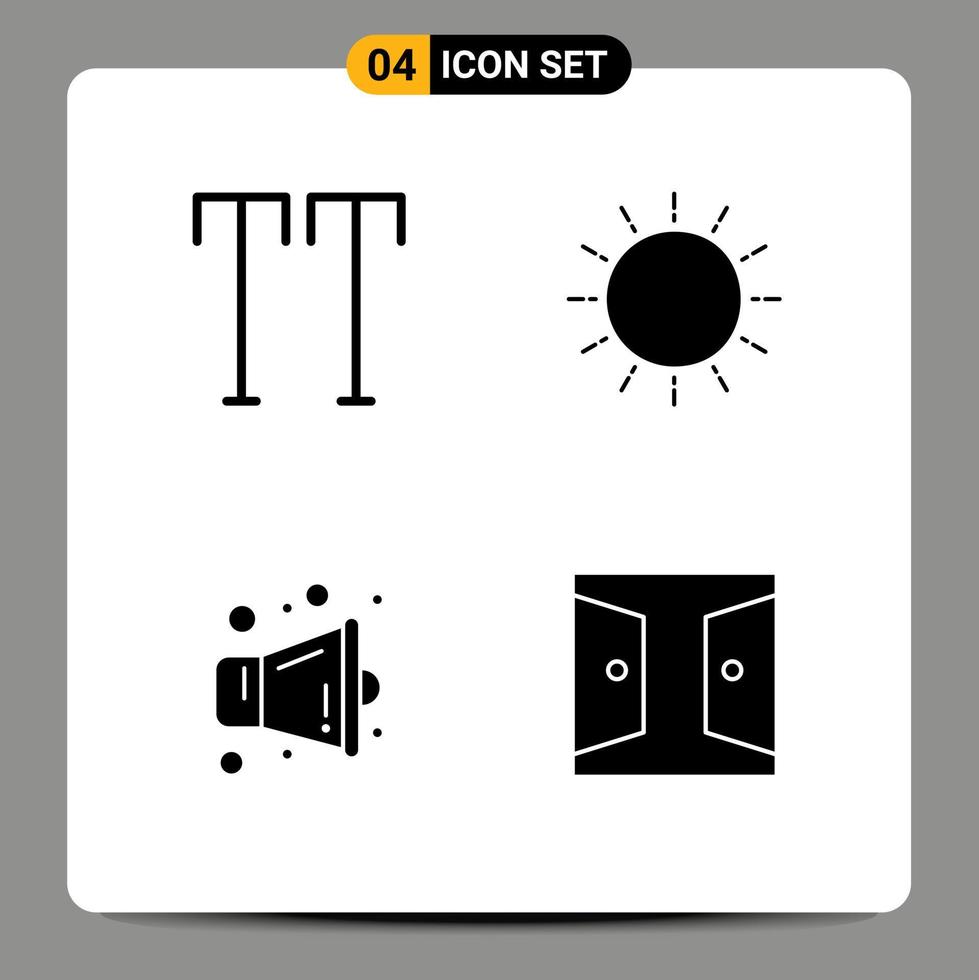 Group of 4 Solid Glyphs Signs and Symbols for all multimedia sun sunrise buildings Editable Vector Design Elements